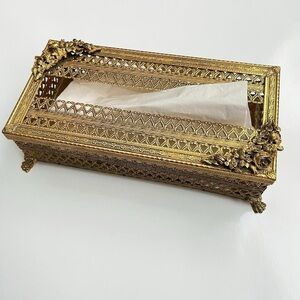 Mid Century Regency Filigree Rose Tissue Box Cover with Claw Footing Vintage